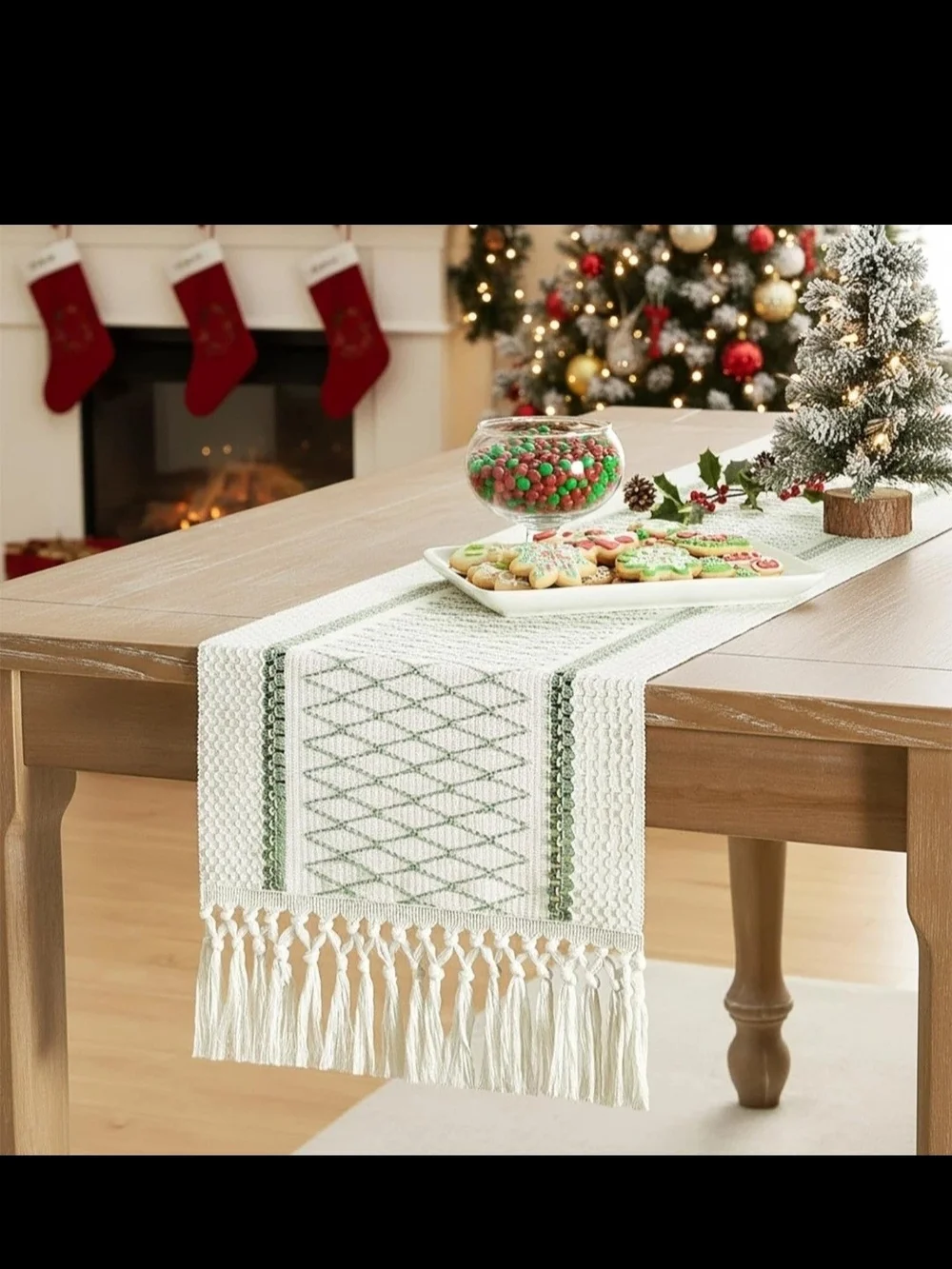 Cream and Green Woven Vanity Tray Runner